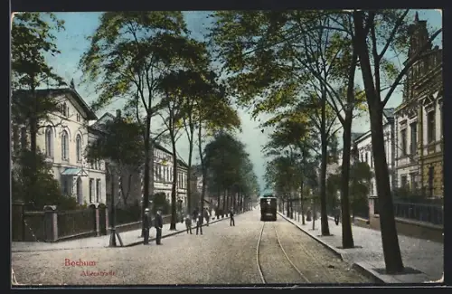 AK Bochum, Alleestrasse mit Strassenbahn