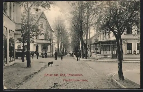 AK Bad Rothenfelde, Frankfurterstrasse, Kreuzung mit Fuhrwerk und Passanten