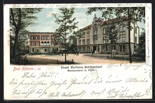 AK Bad Hamm i. W., Hotel Kurhaus Schützenhof A. Piper, Strassenpartie