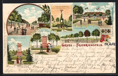 Lithographie Friedrichsfeld / Wesel, Wilhelm Strasse, Franzosen Friedhof, Offiziers-Casino