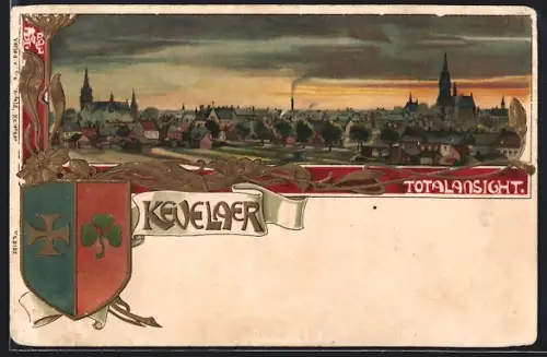 Lithographie Kevelaer, Ortspanorama, Wappen