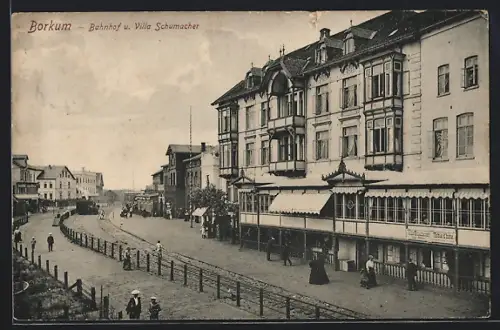 AK Borkum, Bahnhof und Villa Schumacher