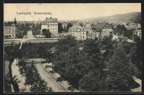 AK Dresden-Laubegast, Bismarckplatz mit Strassenbahn