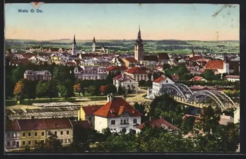 AK Wels /O. Oe., Teilansicht mit Kirche
