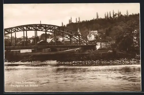 AK Wels, Traunpartie mit Brücke