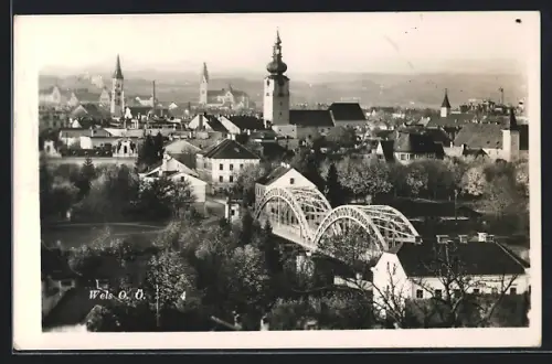 AK Wels, Teilansicht mit Brücke
