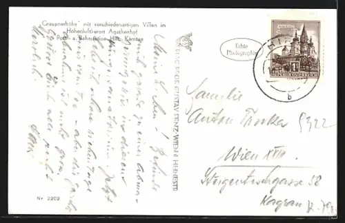 AK Micheldorf /Kärnten, Agathenhof, Graupnerhöhe mit verschiedenartigen Villen