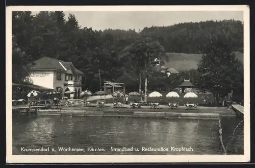 AK Krumpendorf a. Wörthersee, Strandbad und Restaurant Kropfitsch