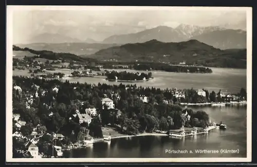 AK Pörtschach a. Wörthersee, Teilansicht mit Bergen