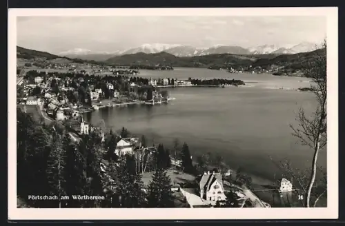 AK Pörtschach am Wörthersee, Teilansicht mit Bergen