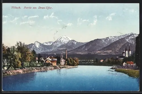 AK Villach, Partie am Drau-Ufer