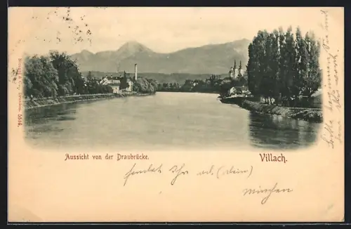 AK Villach, Blick von einer Brücke über die Drau, um 1900
