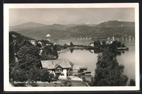 AK Mariawörth am Wörthersee, Ortsansicht mit Kirche und Seeblick