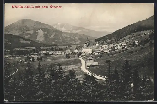 AK Mariazell, Ortsansicht mit dem Ötscher