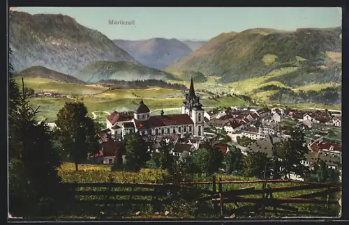 AK Mariazell, Teilansicht mit Kirche