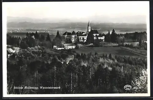 AK Hollenegg /Weststeiermark, Ortsansicht über Waldpartie