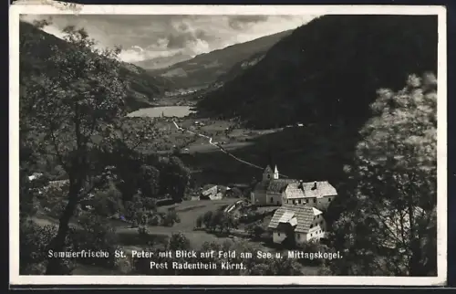 AK Radenthein, St. Peter mit Feld am See im Hintergrund