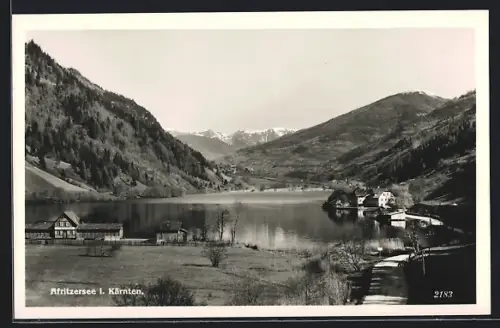 AK Afritz, Panorama mit See und Bergen