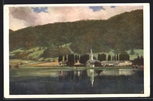 AK Ossiach /Kärnten, Ossiacher See, Seeblick und Ortsansicht