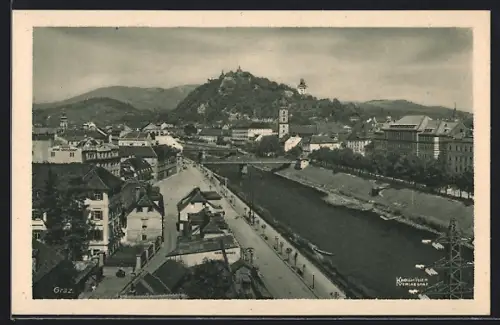 AK Graz, Ortsansicht mit Brücken über die Mur