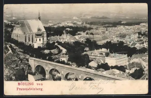 AK Mödling, Ortsansicht mit Viadukt vom Frauensteinberg