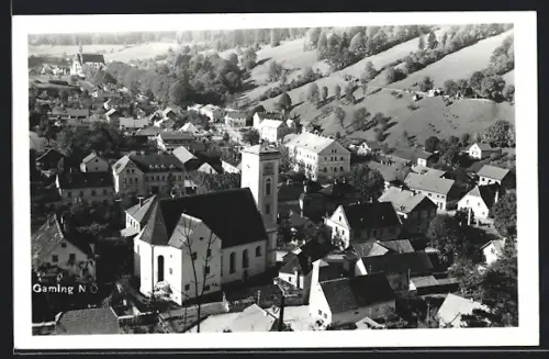 AK Gaming /N.Ö., Ortsansicht mit Kirche aus der Vogelschau