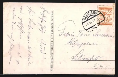 AK Scheibbs, Ortsansicht aus der Vogelschau mit Greinberg und Ötscher