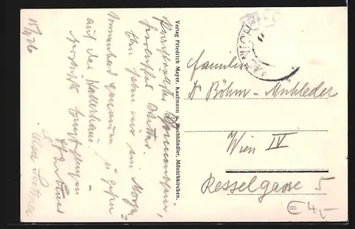 AK Mönichkirchen /N.-Oe., Ortspartie mit Kirche und Fahrweg