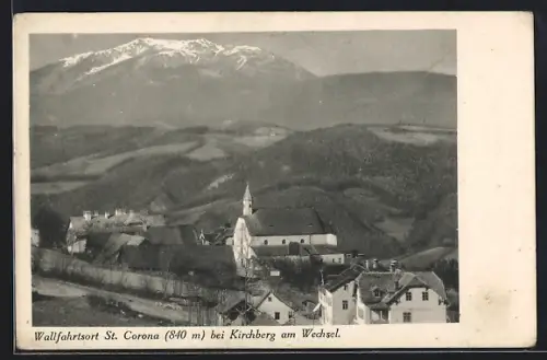 AK St. Corona bei Kirchberg, Ortsansicht mit Kirche gegen das Hichgebirge