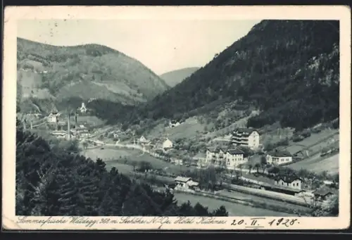 AK Waldegg, Ortsansicht mit Hotel Kuchner