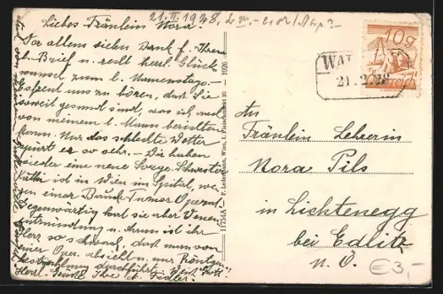 AK Waldegg, Ortsansicht mit Hotel Kuchner