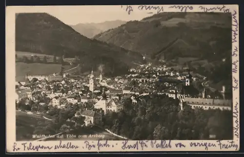 AK Waidhofen a. d. Ybbs, Ortsansicht mit Kirche vom Arzberg aus