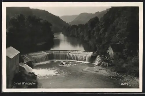 AK Waidhofen an der Ybbs, Gstadt, Blick auf das Wehr und Mühle aus der Vogelschau