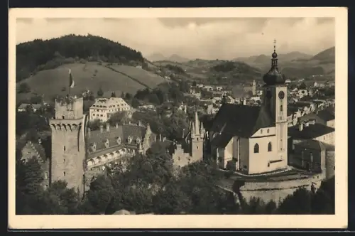 AK Waidhofen a. Ybbs, Ortsansicht mit Kirche aus der Vogelschau