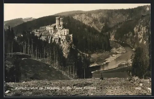 AK Kollmitzgraben im Thayatale, Ruine Kollmitz mit Blick auf den Fluss