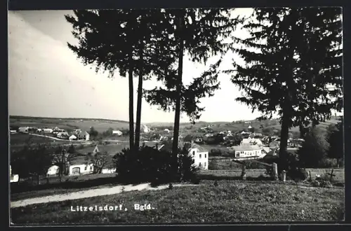 AK Litzelsdorf /Bgld., Ortsansicht, im Vordergrund Grabsteine