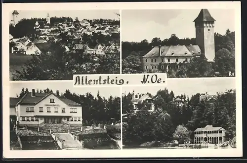 AK Allentsteig /N.Oe., Lichtspielgebäude, Ortsansicht mit Kirche