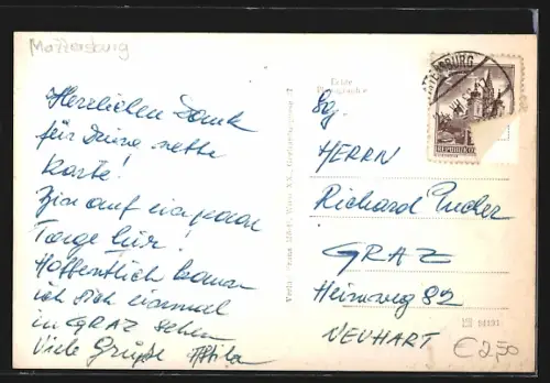 AK Forchtenstein /Bgld., Blick auf Burg Forchtenstein vom Tal aus