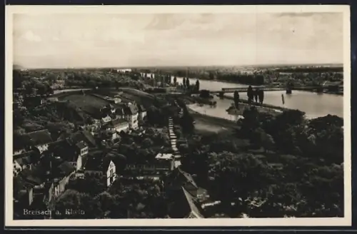 AK Breisach a. Rhein, Totalansicht aus der Vogelperspektive mit Rhein