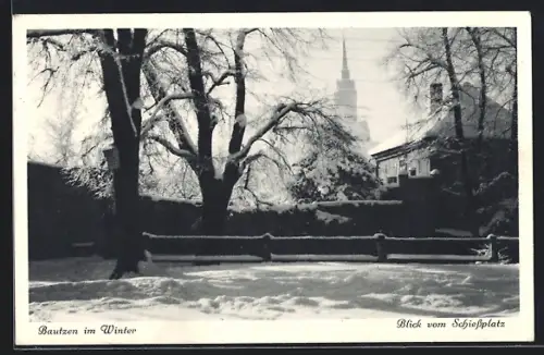 AK Bautzen, Blick vom Schiessplatz im Winter