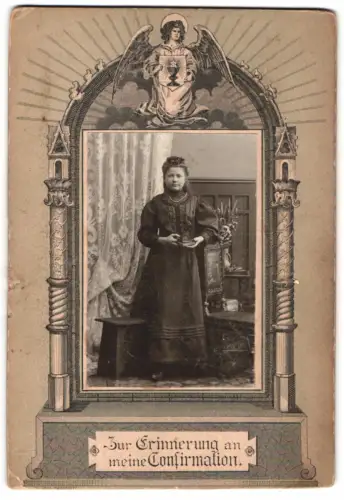Fotografie unbekannter Fotograf und Ort, Mädchen in feierlichem Kleid zur Konfirmation