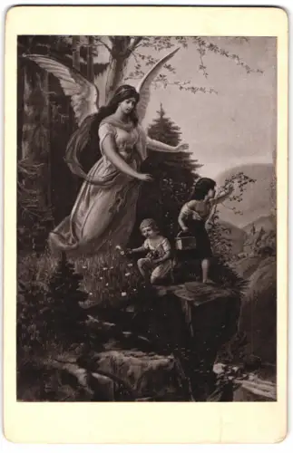 Fotografie unbekannter Fotograf und Ort, Engel mit Kindern in idyllischer Landschaft