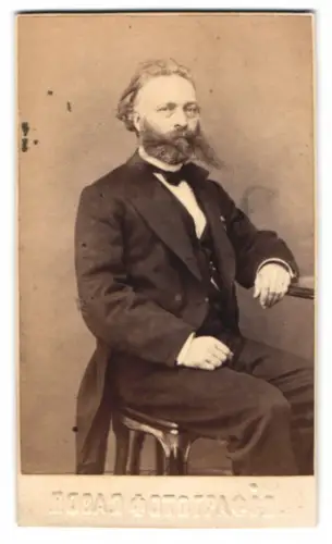 Fotografie unbekannter Fotograf und Ort, Porträt eines sitzenden Mannes mit Bart aus St. Petersburg, 1865