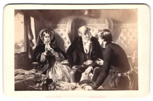 Fotografie unbekannter Fotograf und Ort, Gemälde: First Class, Gespräch in einer eleganten Umgebung