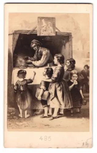 Fotografie unbekannter Fotograf und Ort, Kinder am Verkaufsstand