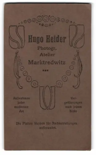 Fotografie Hugo Heider, Atelier Marktredwitz, Anschrift des Atelier mit Jugendstilverzierung