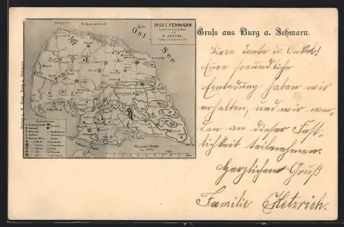 AK Burg a. Fehmarn, Landkarte Insel Fehmarn, Private Stadtpost