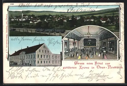 AK Ober-Neukirch / Lausitz, Ortsansicht mit Hotel und Gasthof zur goldenen Krone