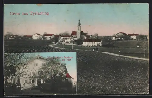 AK Tyrlaching, Georg Maier`s Gasthaus zur Post, Blick zur Kirche