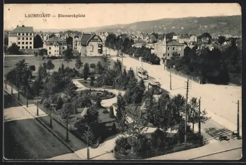 AK Dresden-Laubegast, Bismarckplatz aus der Vogelschau
